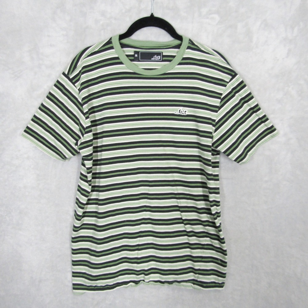 Lost Mens Striped T-Shirt Medium Green Black White Horizontal Stripe Skate Surf